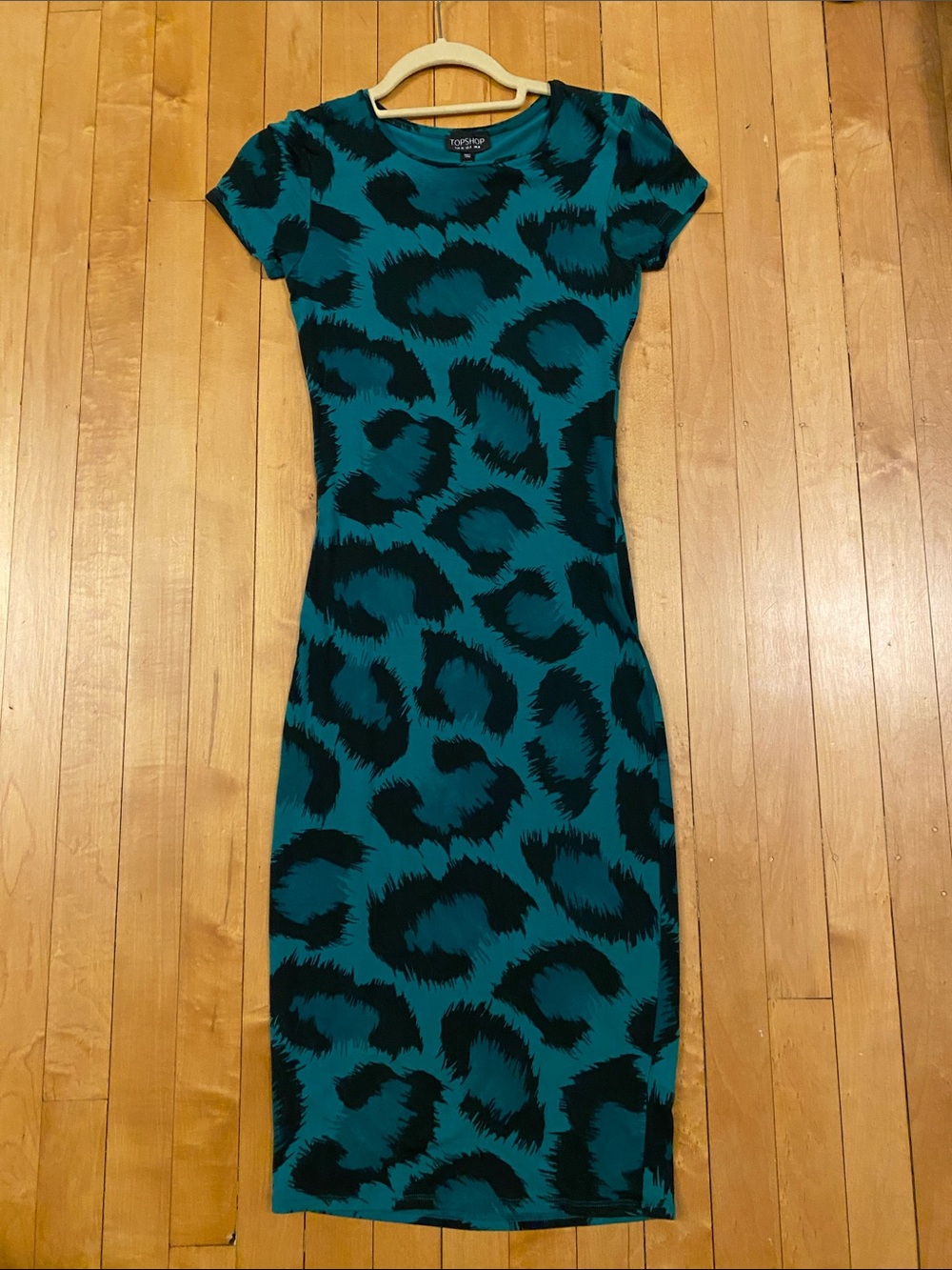 Topshop Emerald and Black Leopard-Print Midi Dress with Back Cutout